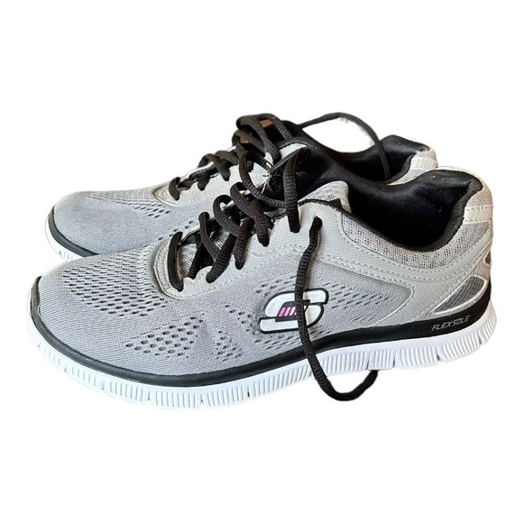 SKECHERS Flex Appeal Memory Foam Sneakers Gray Black Women’s Size 7.5 VGC - Picture 1 of 11